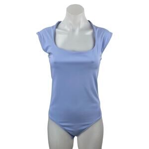 Express Body Contour Blue Cap Sleeve Square Neck T Shirt Bodysuit Top Size M